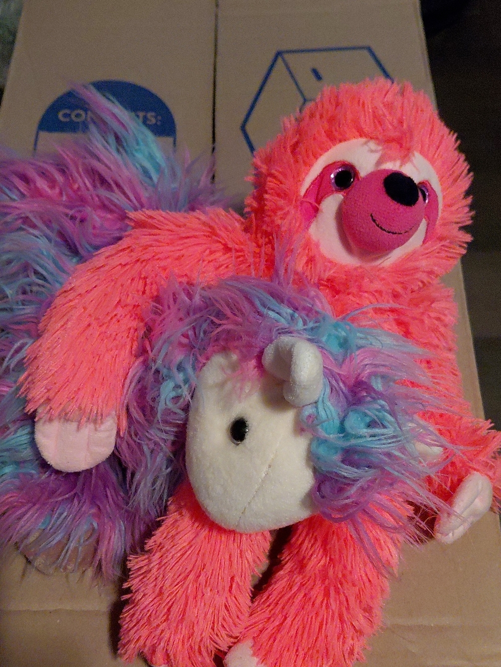 Russ Hot Pink Sloth Plush with Rainbow Pastel Unicorn Mane
